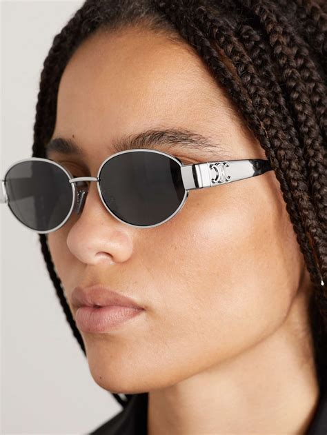 celine oval sunglasses try on|celine triomphe oval metal sunglasses.